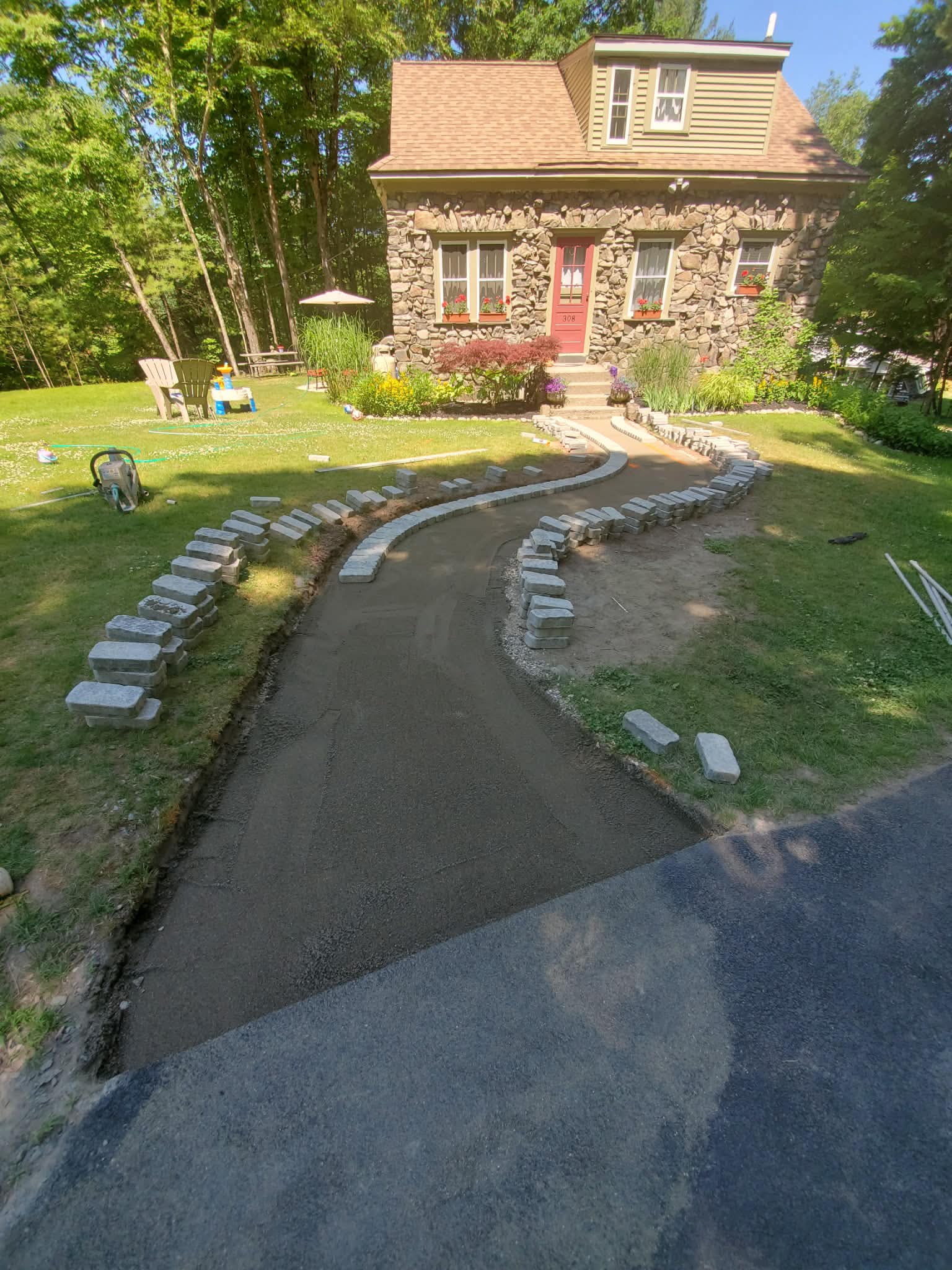 Start: borders set and base prepared at stone cottage