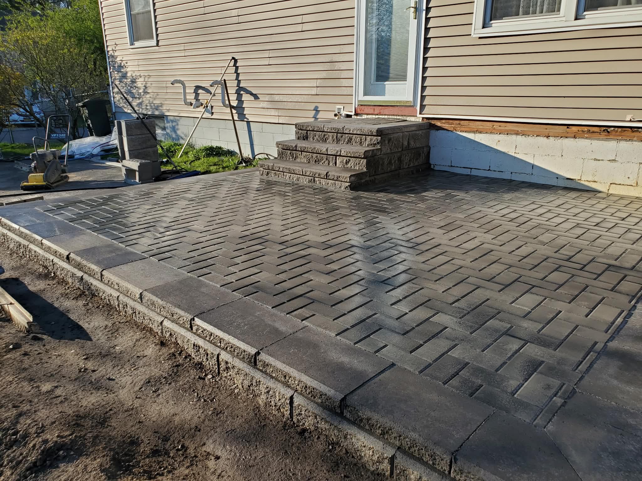 Custom paver patio with block steps