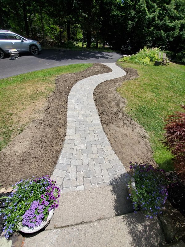 Pavers laid, close view