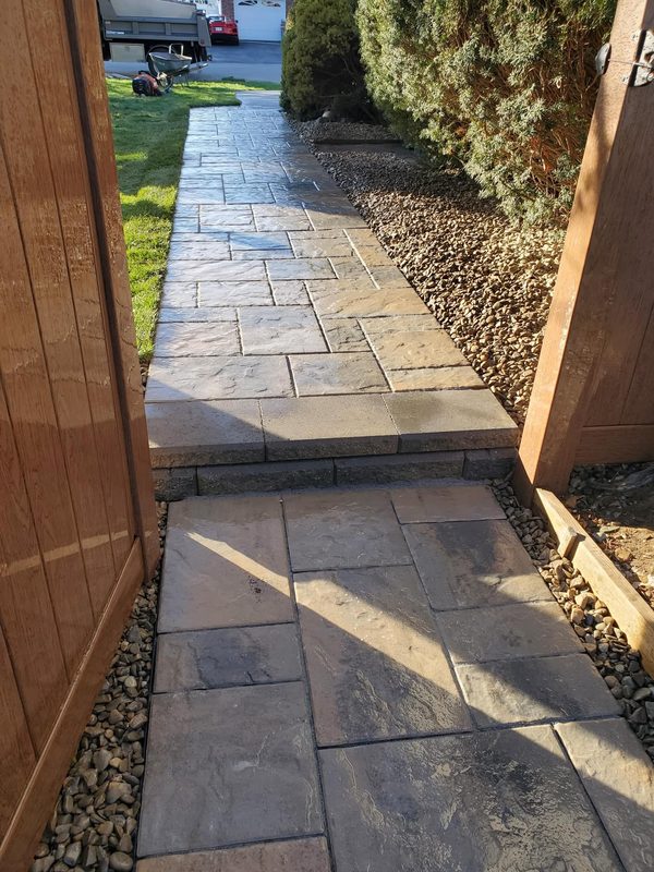 Close-up of completed slate walkway
