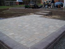 Commercial patio with custom paver pattern